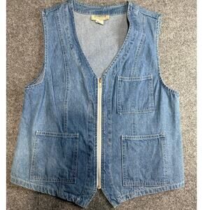 Vintage 90s Stampede Denim Vest Made in USA Zip Front Size Medium Western Rodeo